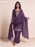 Violet Art Silk With Embroidery Work Straight Suit