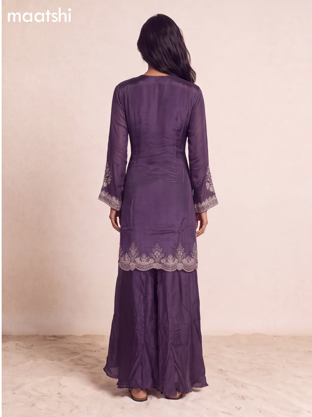 Violet Art Silk With Embroidery Work Straight Suit