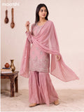 Pink Tissue Embroidery Work Short Straight Suit