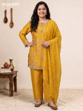 Mustard Yellow Art Silk With Embroidery Work Straight Suit