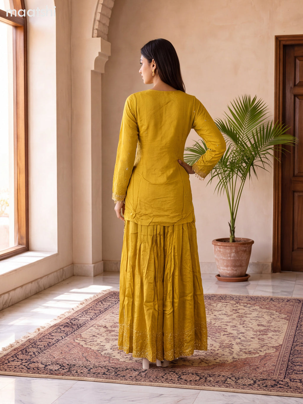 Yellow Art Silk Elegant Heavy Embroidery Work Short Straight Suit
