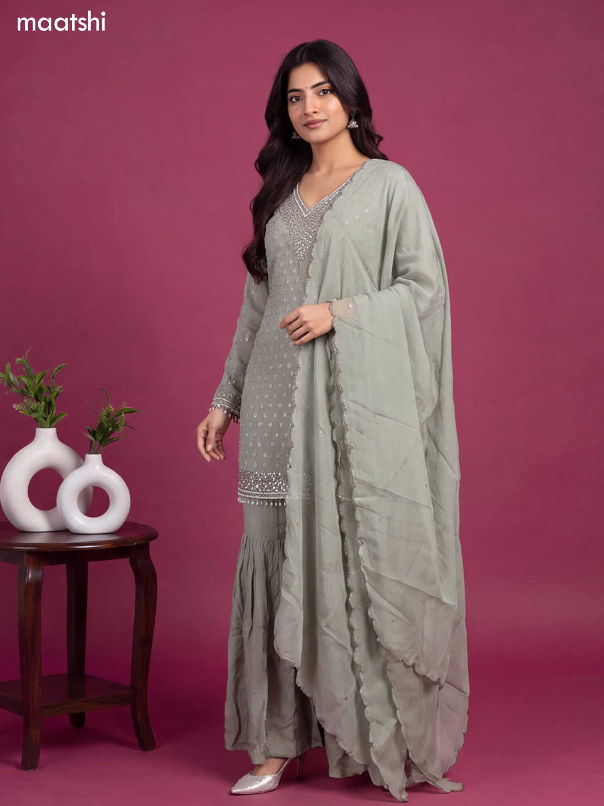 Pastel Green Silk Elegant Heavy Embroidery Work Short Straight Suit