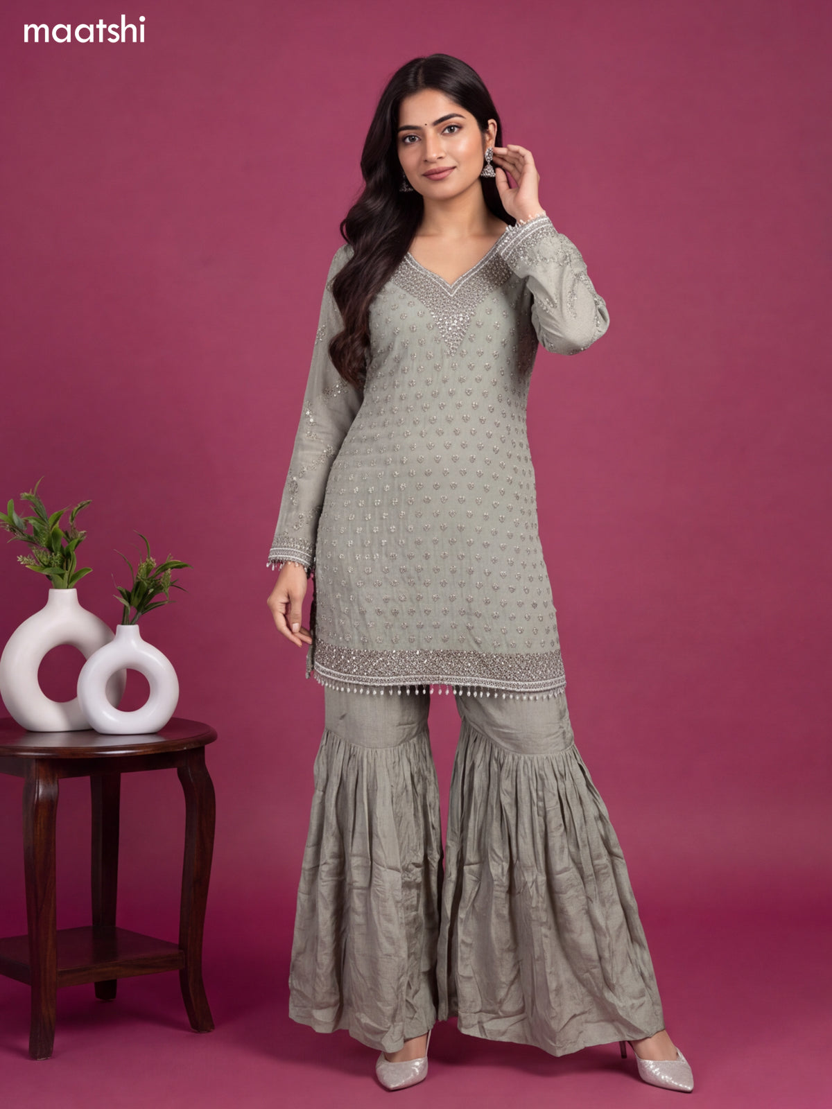 Pastel Green Silk Elegant Heavy Embroidery Work Short Straight Suit