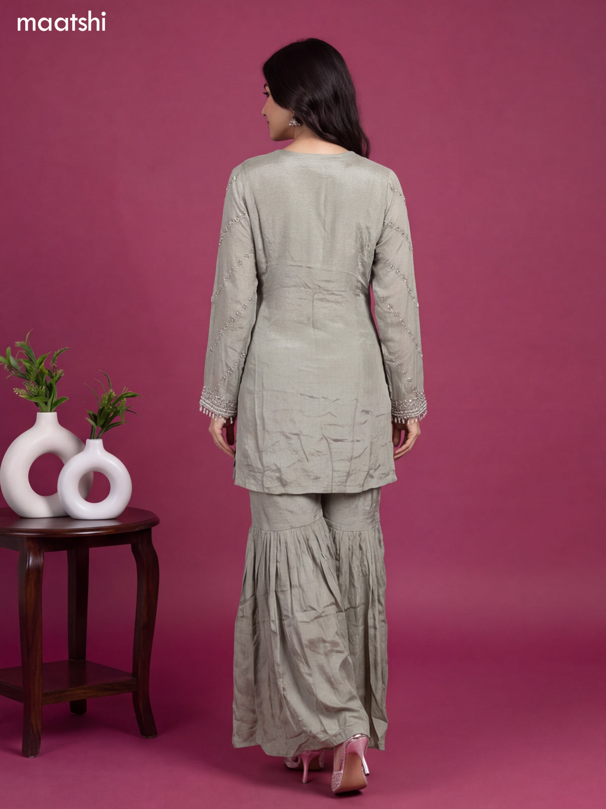 Pastel Green Silk Elegant Heavy Embroidery Work Short Straight Suit