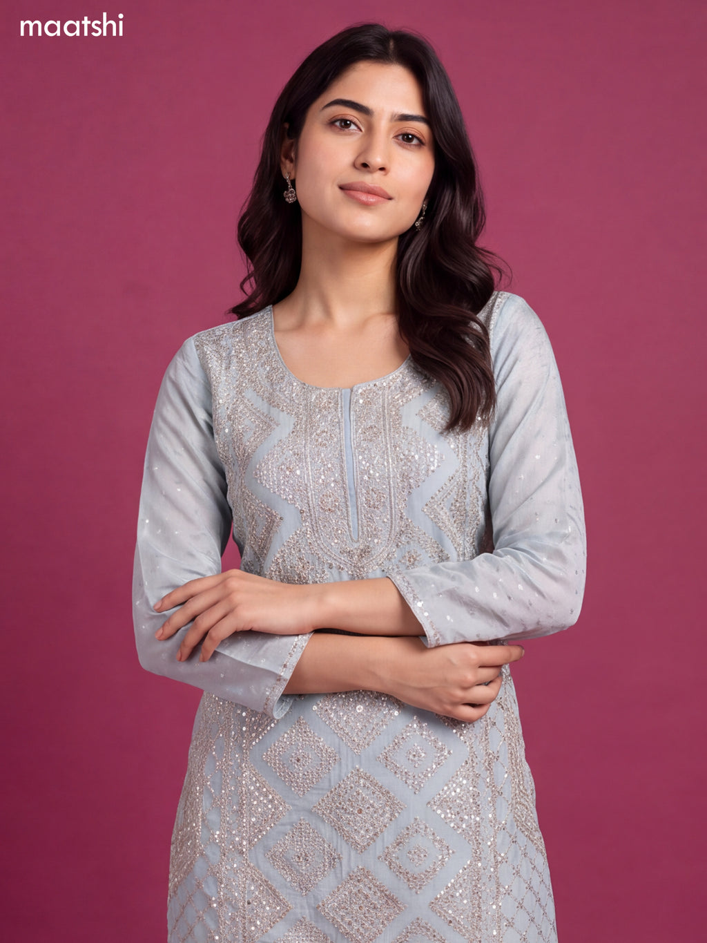 Pastel Blue Tissue Heavy Embroidery Work Straight Suit