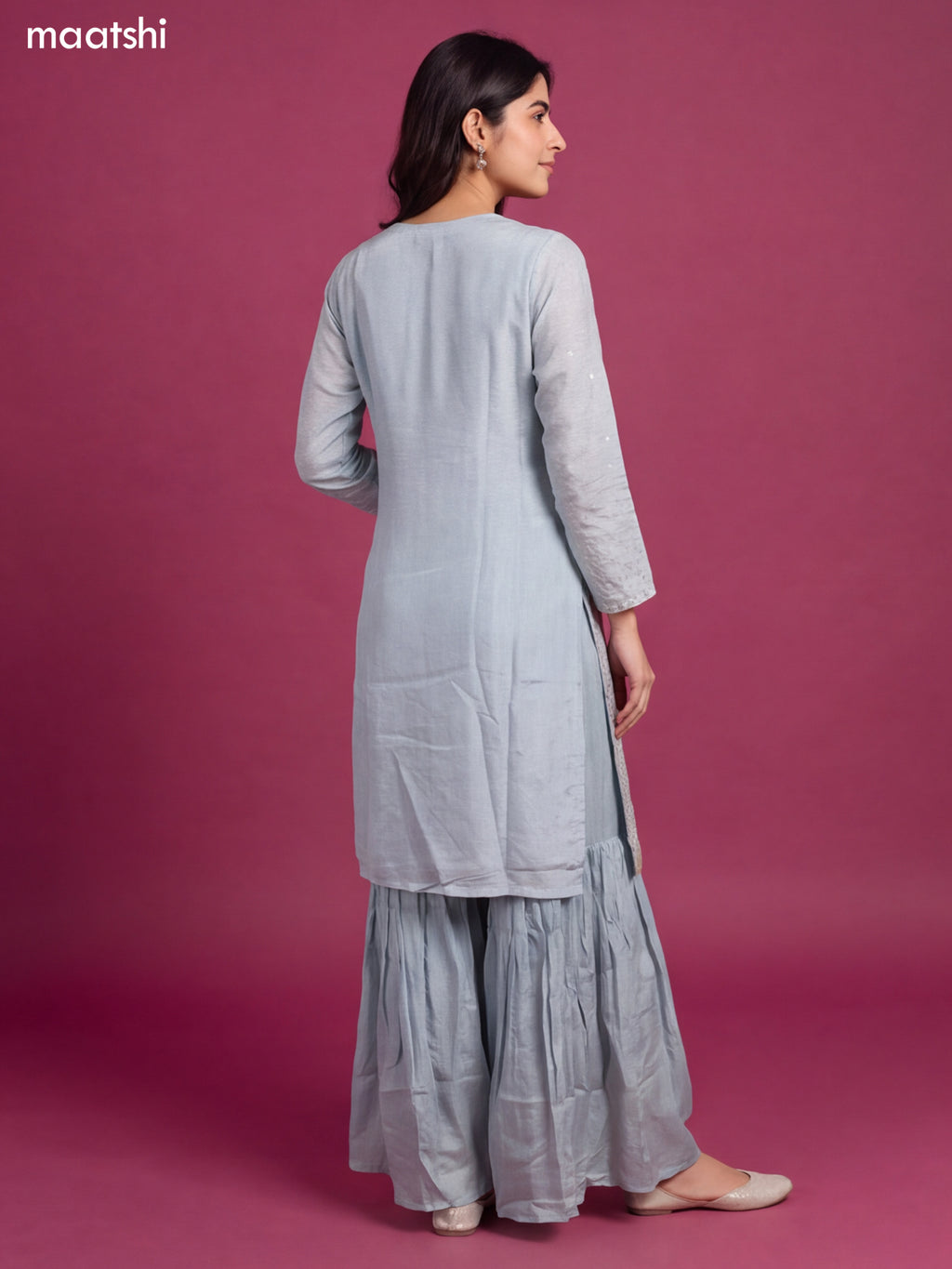 Pastel Blue Tissue Heavy Embroidery Work Straight Suit