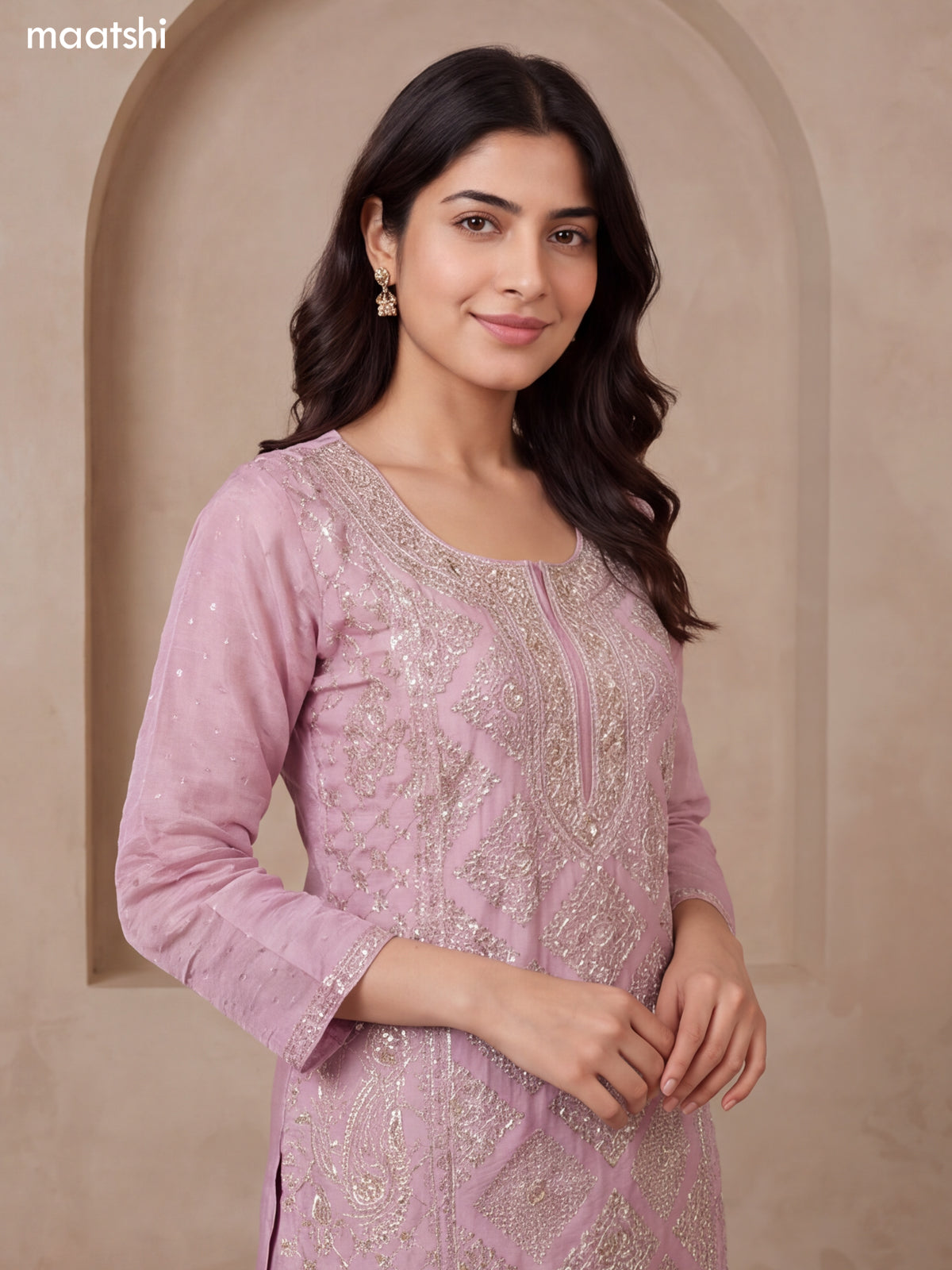 Lavender Tissue Heavy Embroidery Work Straight Suit