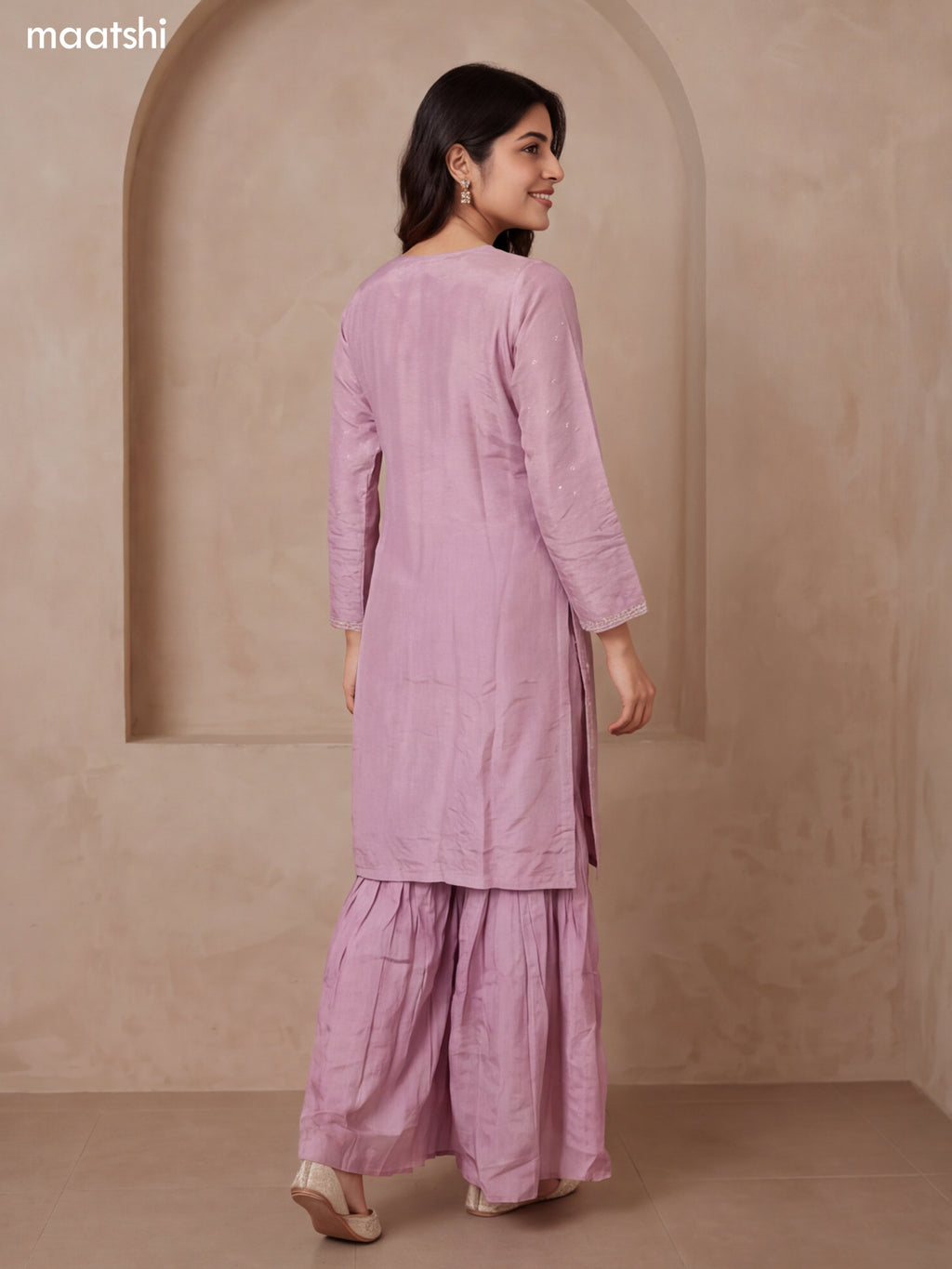 Lavender Tissue Heavy Embroidery Work Straight Suit