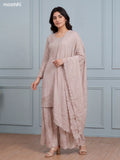 Biege Silk Elegant Heavy Embroidery Work Straight Suit