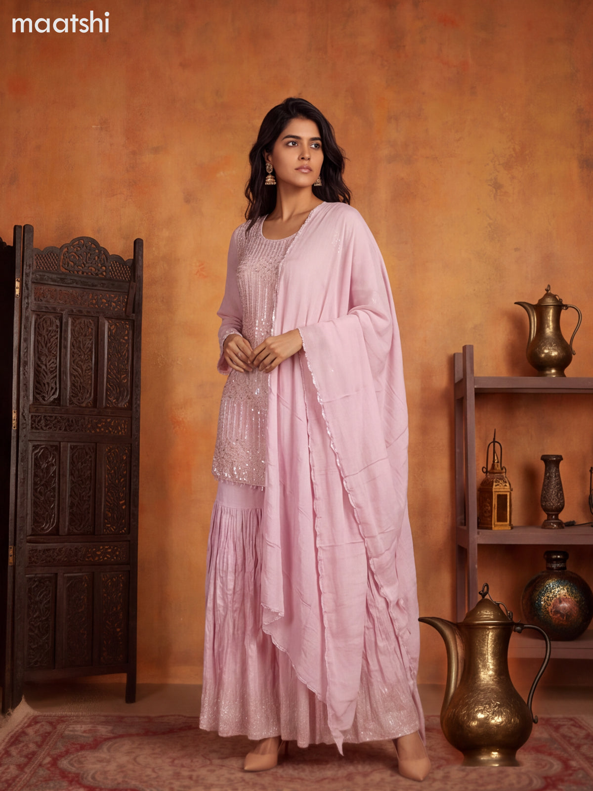 Pastel Pink Art Silk Elegant Heavy Embroidery Work Short Straight Suit