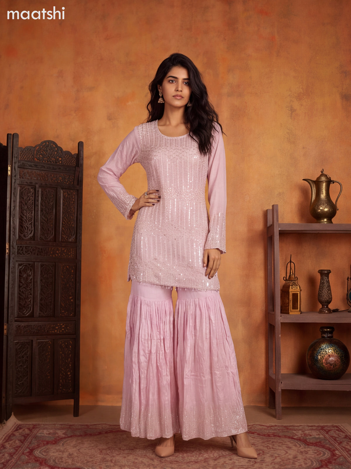 Pastel Pink Art Silk Elegant Heavy Embroidery Work Short Straight Suit