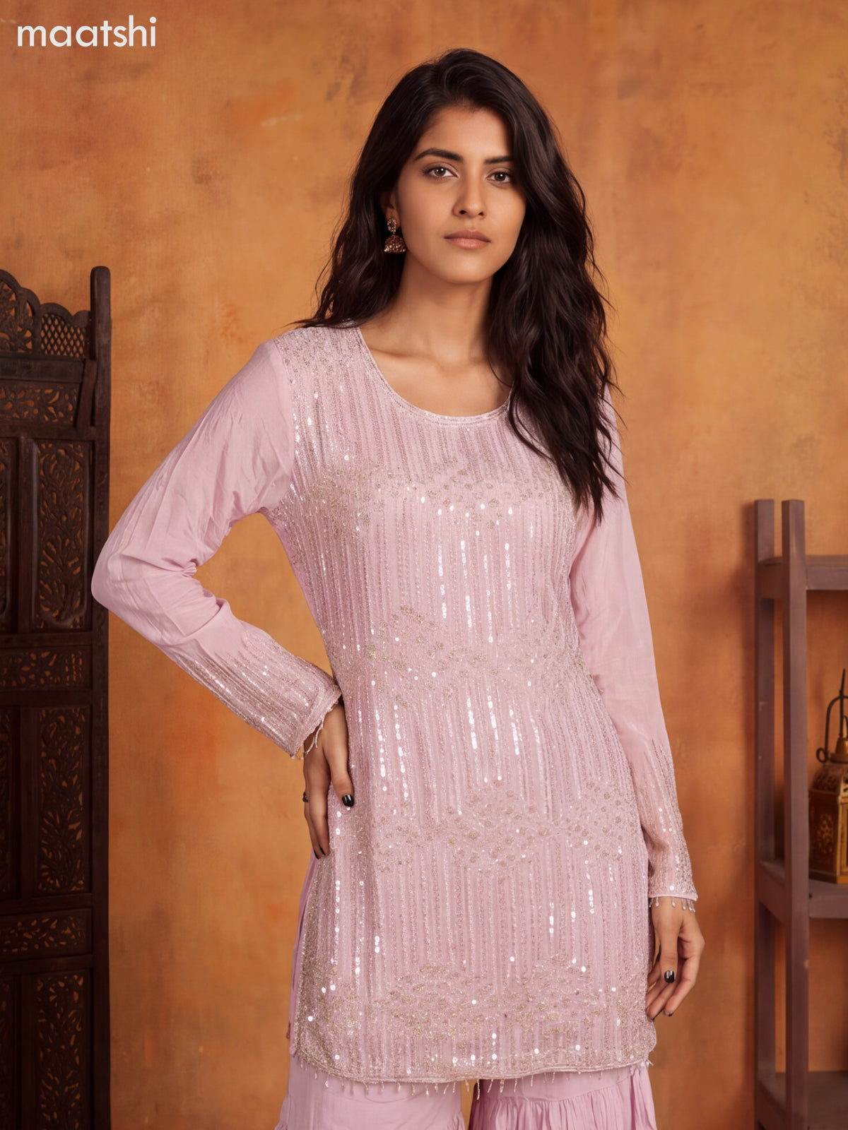 Pastel Pink Art Silk Elegant Heavy Embroidery Work Short Straight Suit