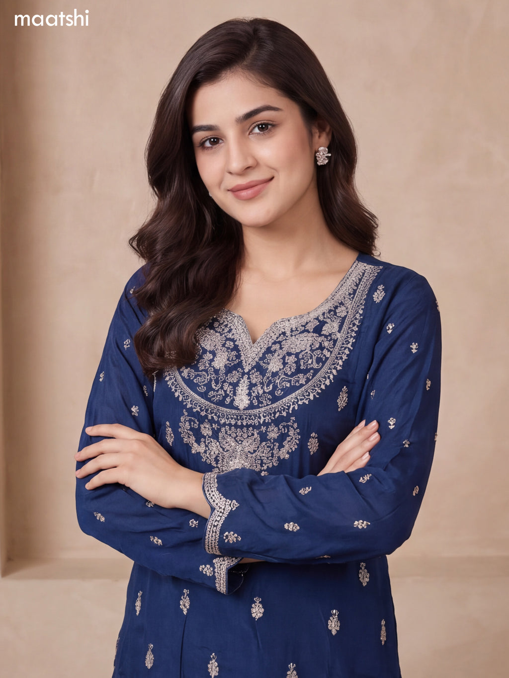 Peacock Blue Silk Heavy Embroidery Work Short Straight Suit