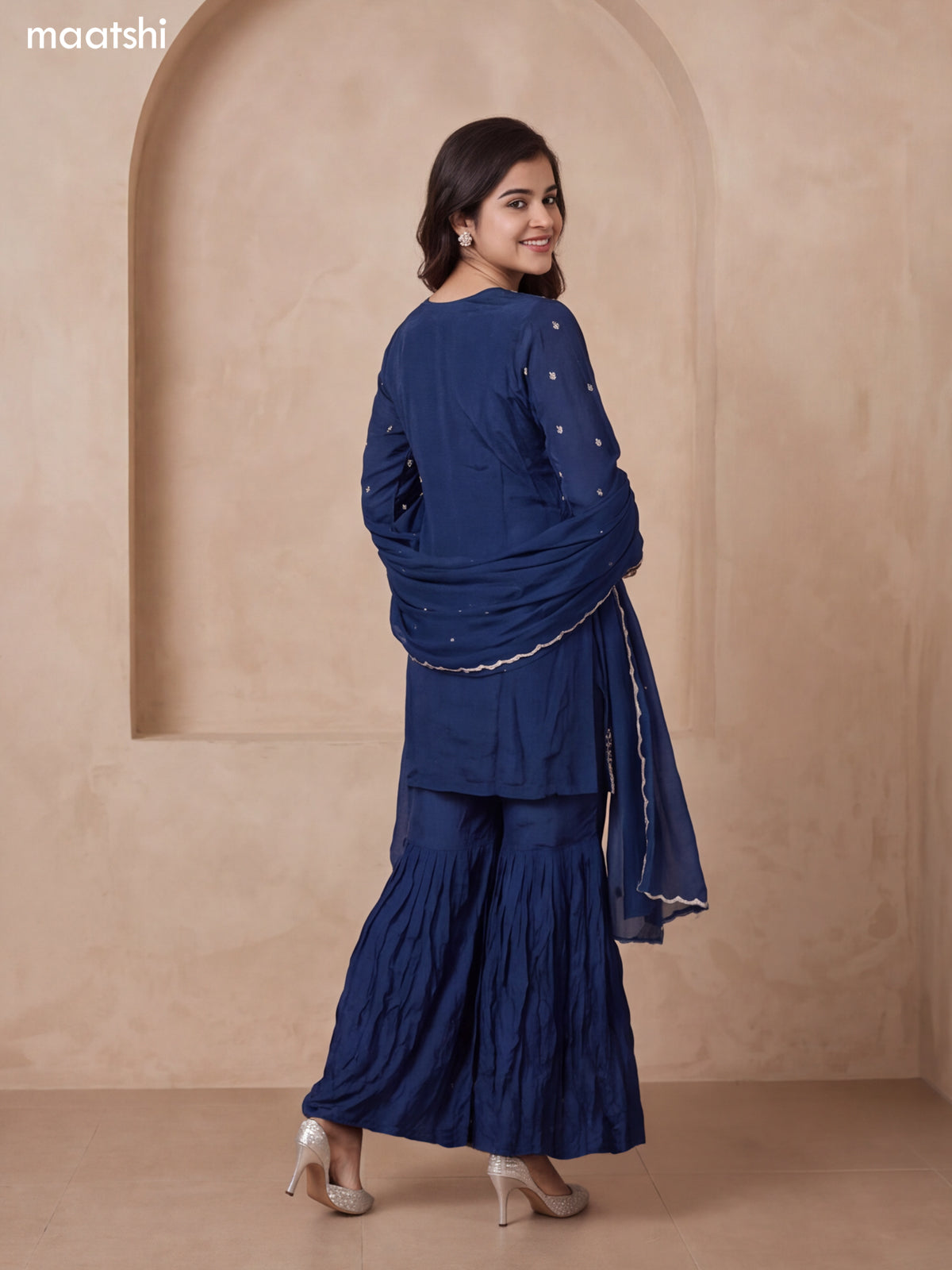 Peacock Blue Silk Heavy Embroidery Work Short Straight Suit