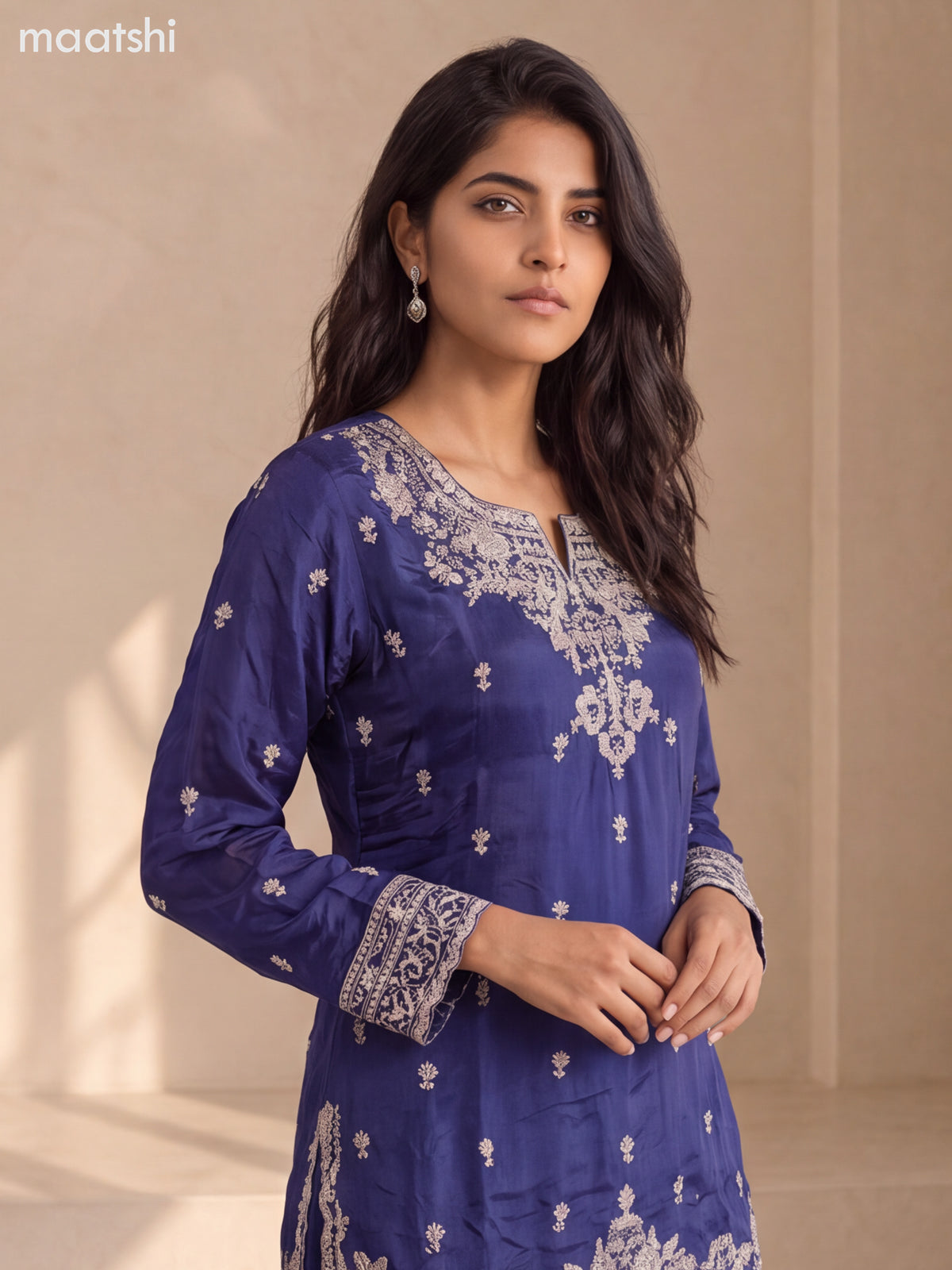 Navy Blue Art Silk Heavy Embroidery Work Short Straight Suit