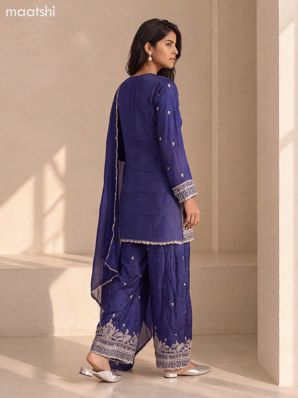 Navy Blue Art Silk Heavy Embroidery Work Short Straight Suit