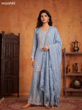 Greyish Blue Art Silk Heavy Embroidery Work Short Straight Suit