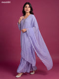 Lavender Tissue Mirror & Beaded Embroidery Work Short Straight Suit