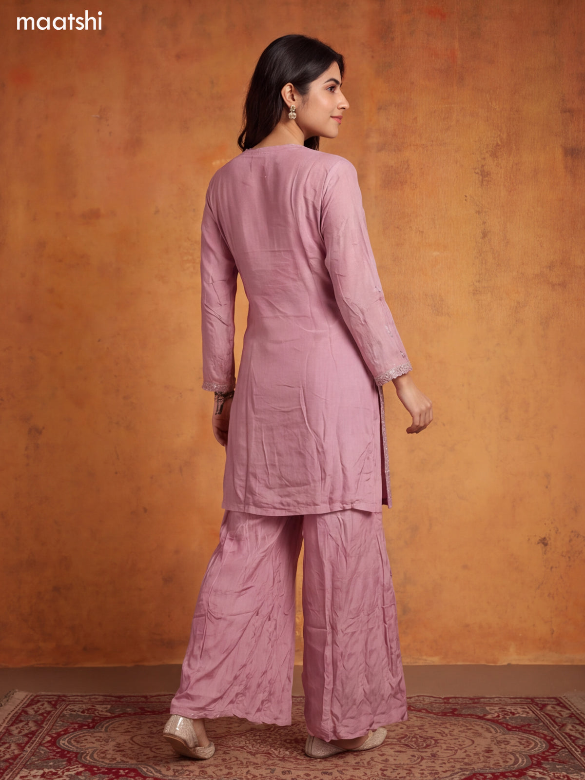 Pink Silk Heavy Sequin Embroidery Work Straight Suit