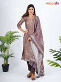Modal salwar suit deep coffee brown and beige with allover kalamkari prints & zardosi work v neck pattern and straight cut pant & dupatta
