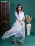 Kota salwar suit greyish blue with embroidery buttas & sequin work v neck pattern and straight cut pant & embroidery dupatta