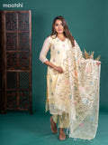 Kota salwar suit pale yellow with embroidery buttas & sequin work v neck pattern and straight cut pant & embroidery dupatta
