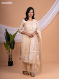 Chanderi salwar suit sandal with embroidery buttas & sequin work neck pattern and straight cut pant & embroidery dupatta