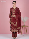 Maroon Cotton Printed Straight Suit