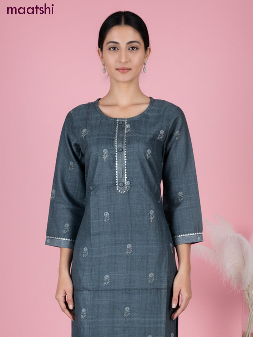 Chanderi salwar suit peacock green shade with buttas & gotapatti lace work neck pattern and straight cut pant & dupatta