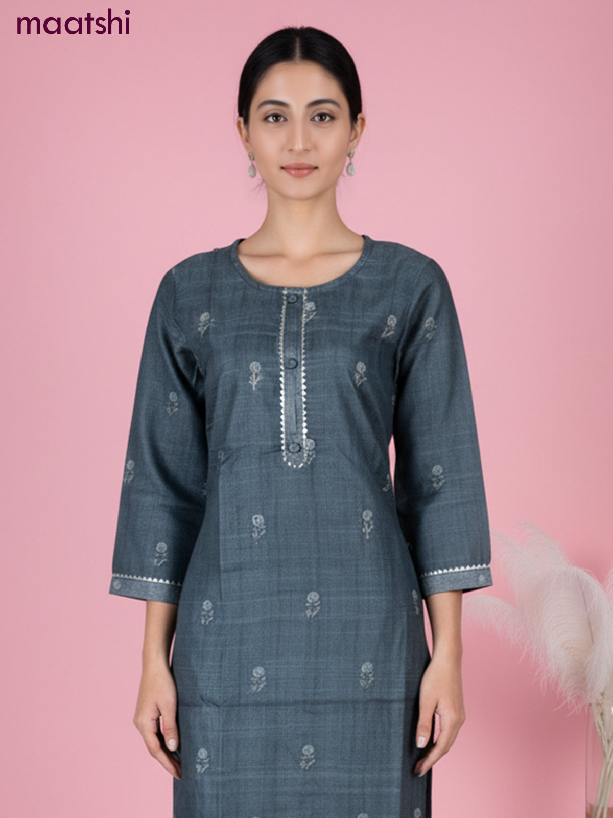 Chanderi salwar suit peacock green shade with buttas & gotapatti lace work neck pattern and straight cut pant & dupatta