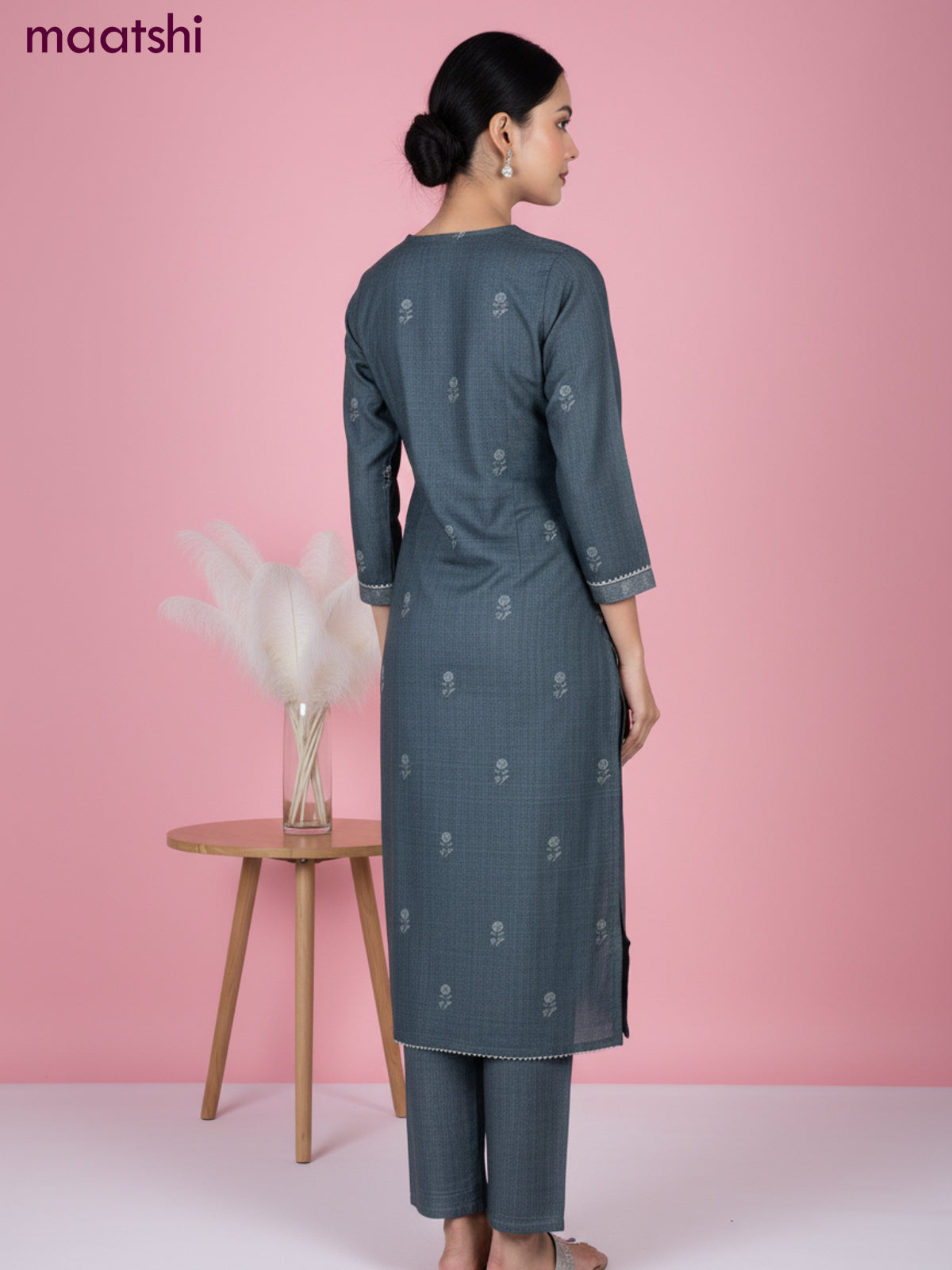 Chanderi salwar suit peacock green shade with buttas & gotapatti lace work neck pattern and straight cut pant & dupatta