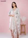 Linen salwar suit off white with butta prints & pita lace work neck pattern and straight cut pant & dupatta