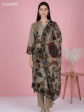 Beige Muslin Kalamkari Printed Straight Suit