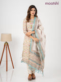Chanderi salwar suit cream and teal blue with allover kalamkari prints & embroidery zardosi work neck pattern and straight cut pant & dupatta