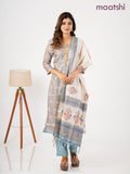 Chanderi salwar suit bluish grey and cream with allover kalamkari prints & embroidery zardosi work neck pattern and straight cut pant & dupatta