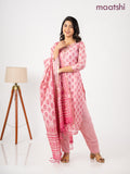 Chanderi salwar suit pink with allover floral butta prints & embroidery zardosi work neck pattern and straight cut pant & dupatta