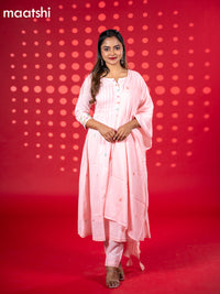 Cotton anarkali salwar suit peach pink with floral embroidery work buttas and straight cut pant & dupatta