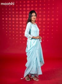 Cotton anarkali salwar suit pastel blue with floral embroidery work buttas and straight cut pant & dupatta