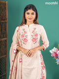 Cotton salwar suit beige with floral embroidery work & simple neck pattern and straight cut pant & dupatta