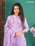 Cotton salwar suit lavender with floral embroidery work & simple neck pattern and straight cut pant & dupatta
