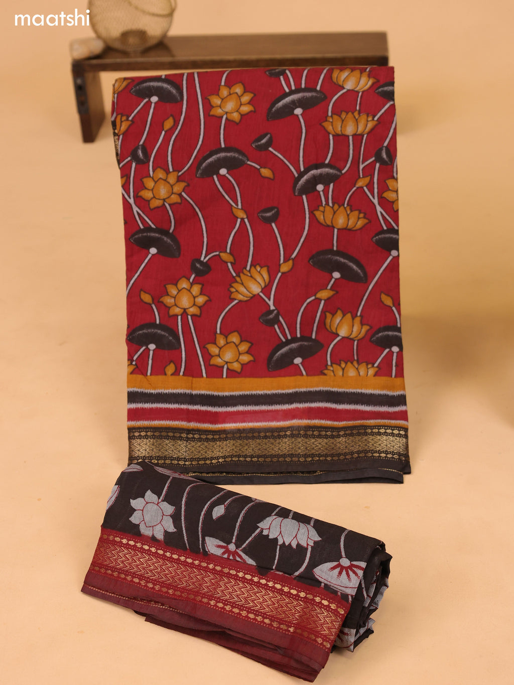 Maroon and Deep Brown Art Silk Dress Material With Allover Prints and Bottom & Dupatta