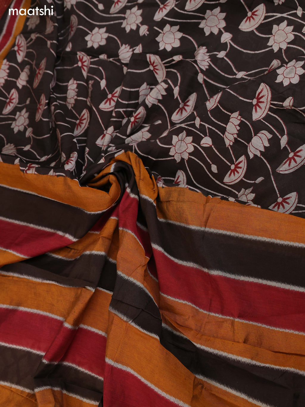 Maroon and Deep Brown Art Silk Dress Material With Allover Prints and Bottom & Dupatta