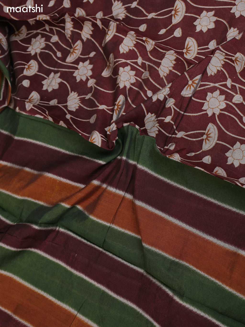 Mustard and Deep Brown Art Silk Dress Material With Allover Prints and Bottom & Dupatta