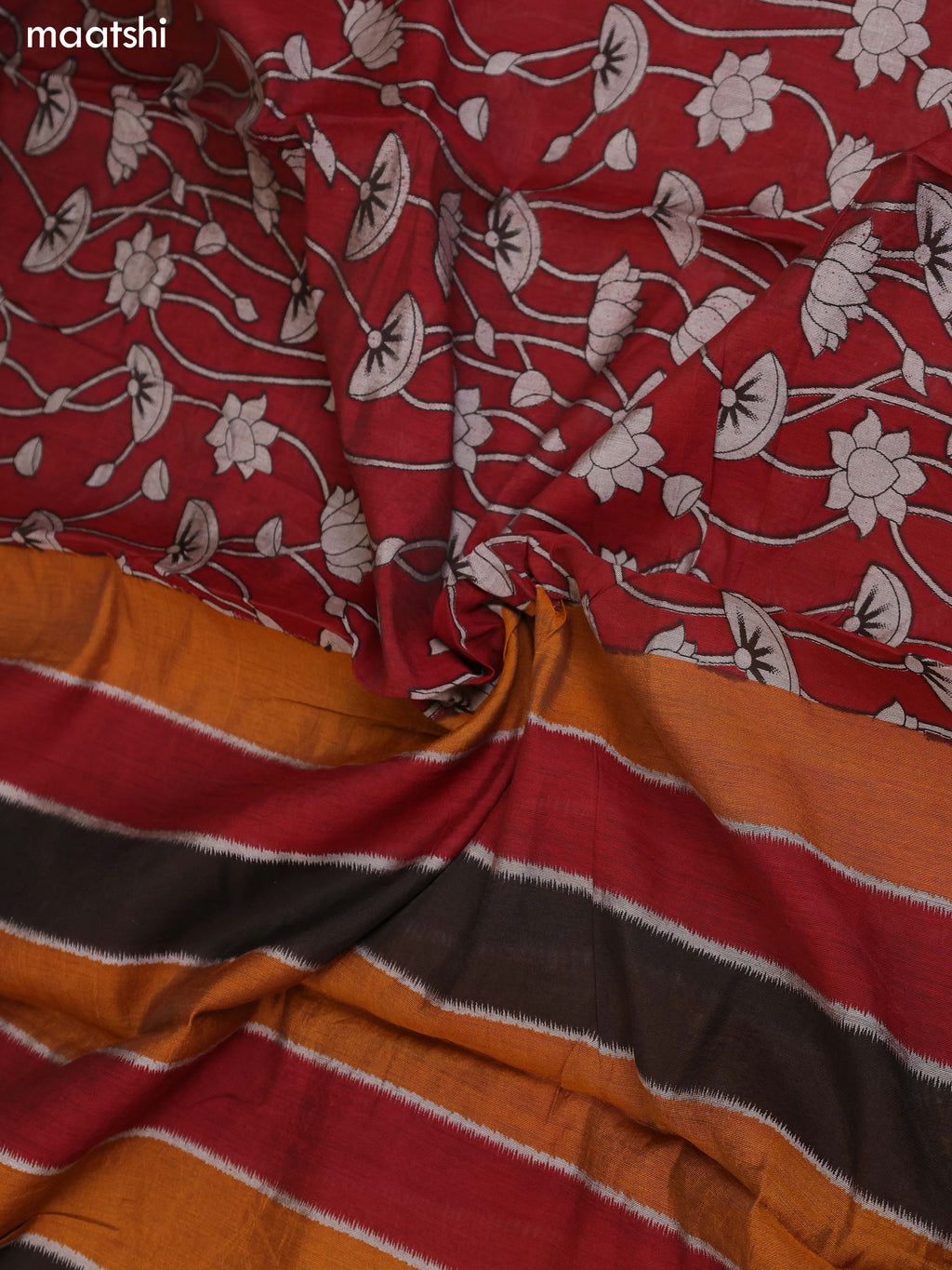 Deep Brown and Maroon Art Silk Dress Material With Allover Prints and Bottom & Dupatta
