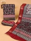 Deep Brown & Grey and Maroon Art Silk Dress Material With Allover Floral Prints and Bottom & Dupatta