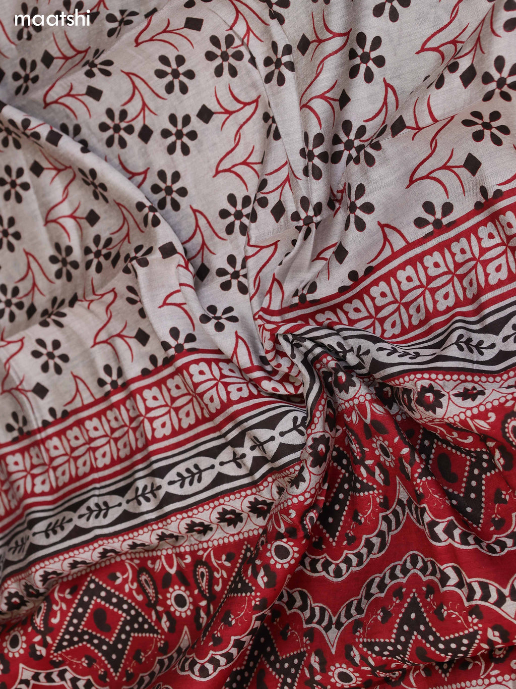 Maroon & Grey and Deep Brown Art Silk Dress Material With Allover Floral Prints and Bottom & Dupatta