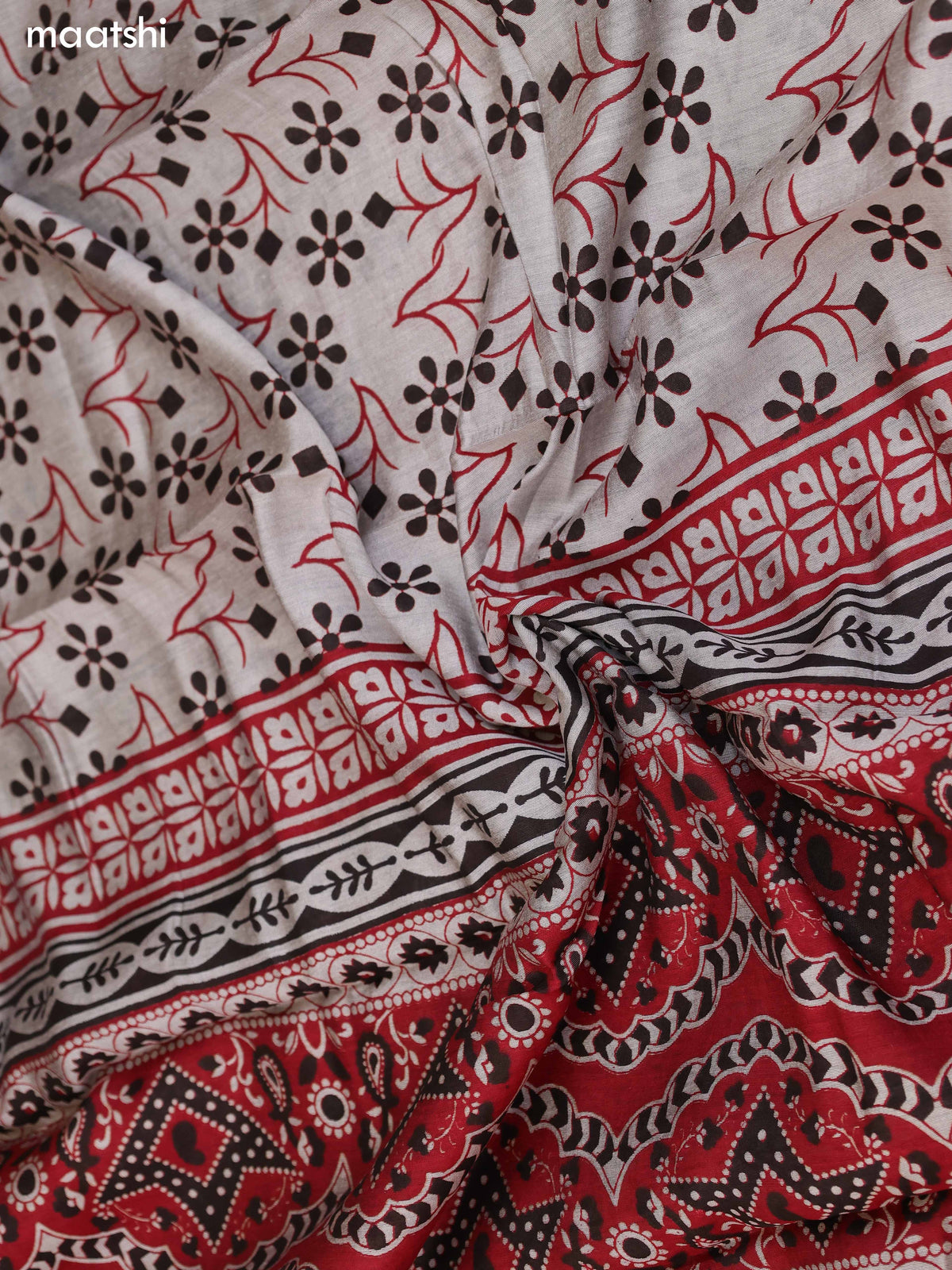 Maroon & Grey and Deep Brown Art Silk Dress Material With Allover Floral Prints and Bottom & Dupatta