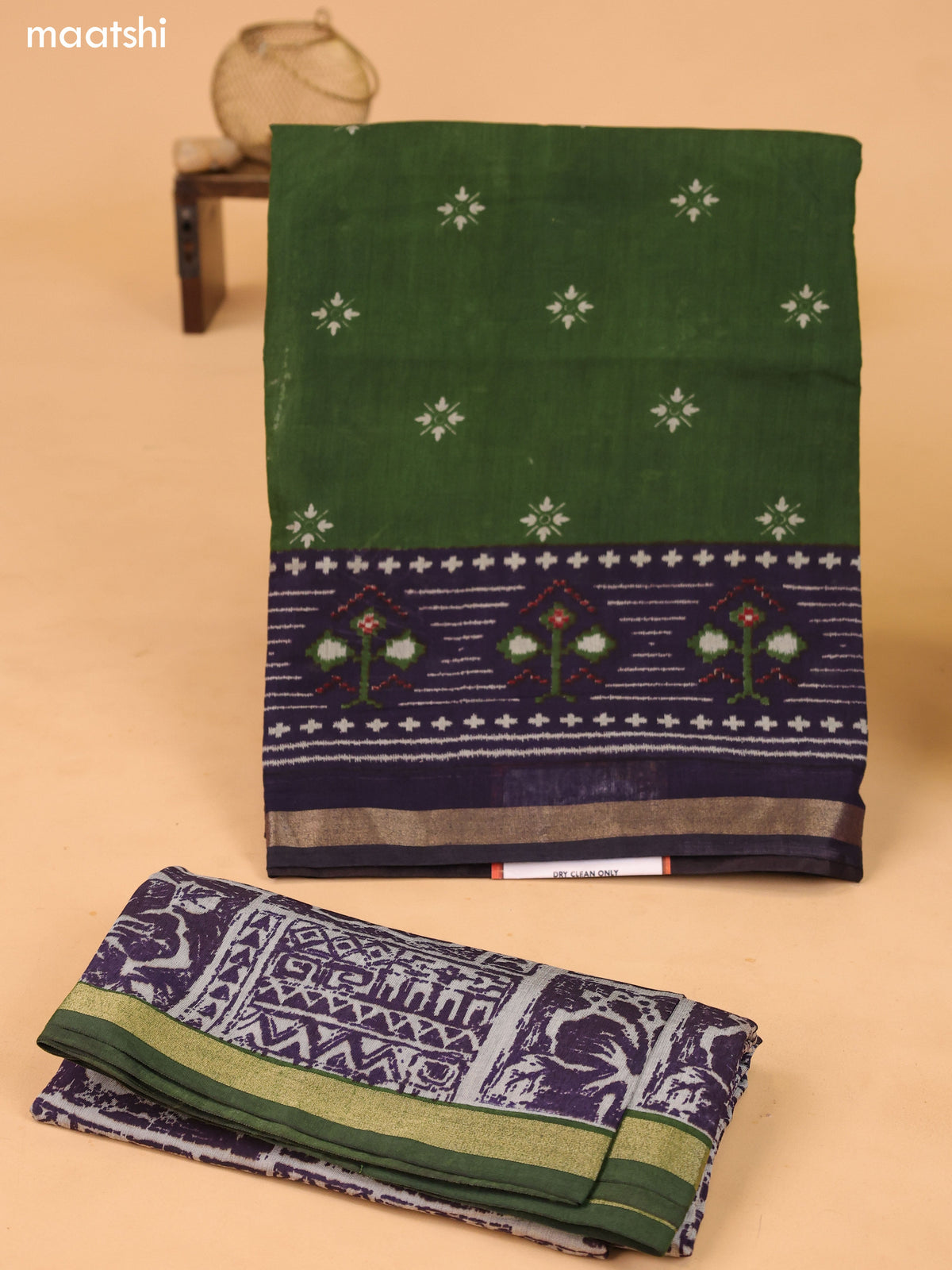 Green and Navy Blue Art Silk Dress Material With Butta Prints and Bottom & Dupatta