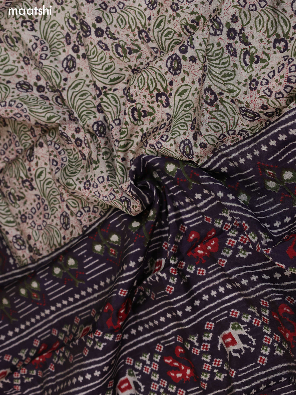 Green and Navy Blue Art Silk Dress Material With Butta Prints and Bottom & Dupatta