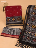 Dark Maroon & Grey and Black Art Silk Dress Material With Butta Prints and Bottom & Dupatta